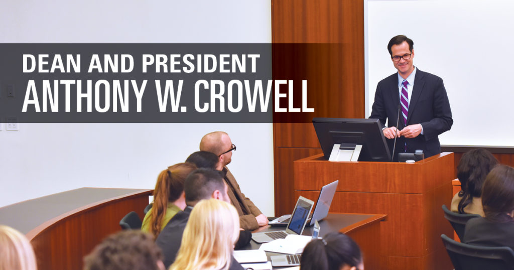 Dean and President Anthony W. Crowell addresses a classroom of law students