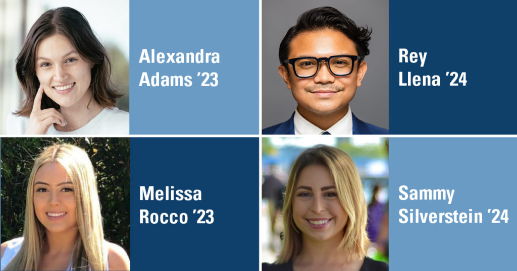 Alexandra Adams ’23, Rey Llena ’24, Melissa Rocco ’23, and Sammy Silverstein ’24