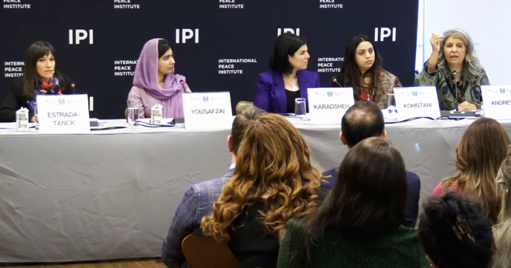 Professor Penelope Andrews (right) speaking at the International Peace Institute Panel