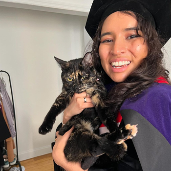 NYLS student with her cat
