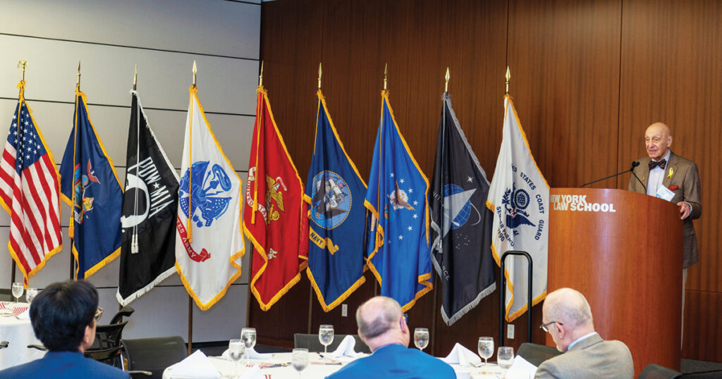 New York Law School Chair Arthur Abbey speaking at the Veterans Day Luncheon