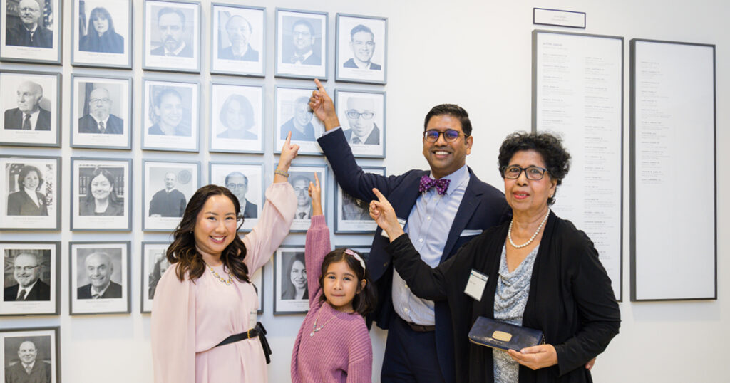 Hon. L. Austin D’Souza ’11 and his family at the 2024 NYLS Hall of Judges reception