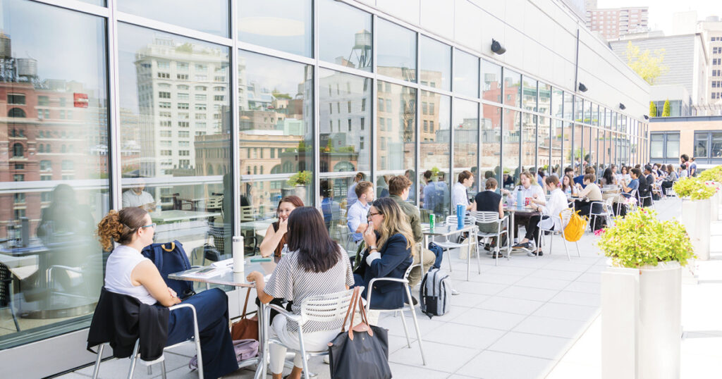 NYLS Students on the fifth floor terrace