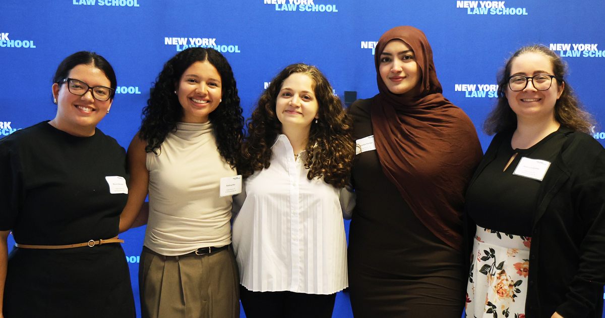 MKT Stories NYLS’s 2025 Orientation Building Community and Embracing Civic Leadership 0825 v110 Maria Salazar, Kathia Paz, Danielle Ashurov, Khadija Sardar, Kaitlin Kratzmer