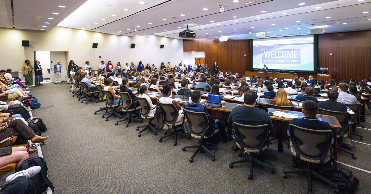 MKT Stories NYLS’s 2025 Orientation Building Community and Embracing Civic Leadership 0825 v113 New York Law School students in auditorium