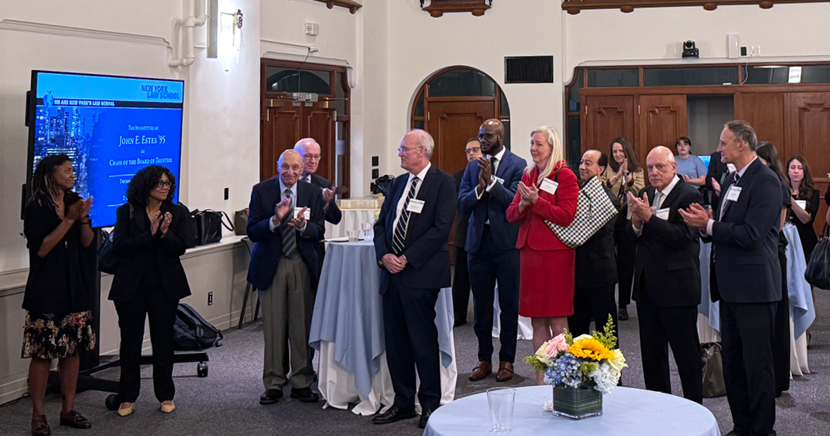John Estes and members of the NYLS community celebrate his investiture
