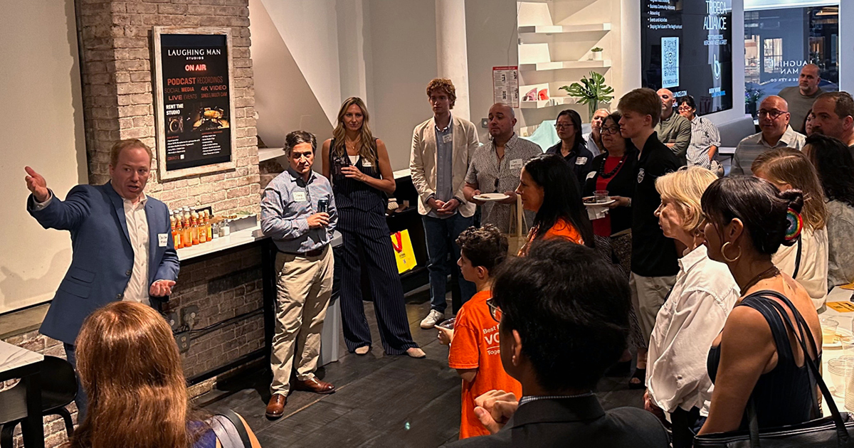 Chris Bruno speaking at the first gathering of merchants for the Tribeca Alliance in September