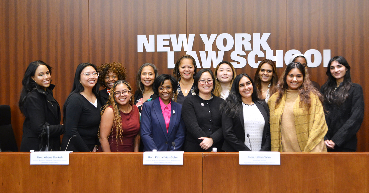 Rhonda Z. Tomlinson, Lillian Wan, Patria Frias-Colon, Abena Darkeh, Deepa Ambekar, and New York Law School students
