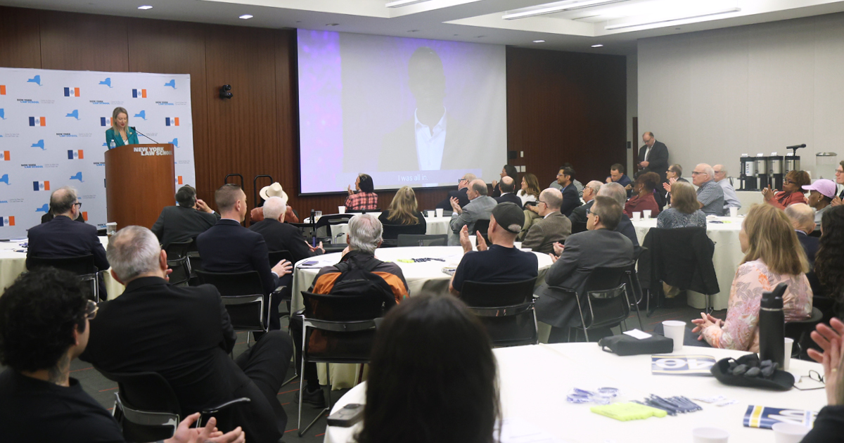 Lucy Lang speaking at the NYLS CityLaw Breakfast