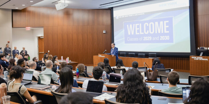 Anthony Crowell speaking at New York Law School's orientation